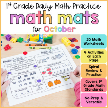 Preview of Fall Math Spiral Review Worksheets - October First Grade Math - Morning Work