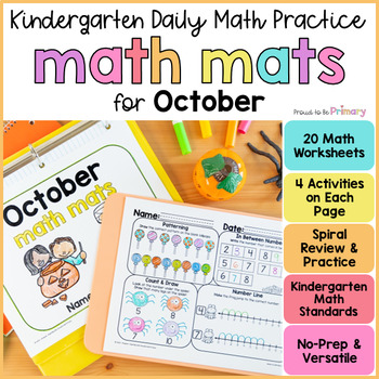 Preview of Fall Math Spiral Review Worksheets –  October Morning Work for Kindergarten