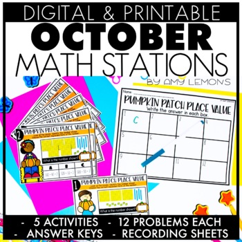Preview of Fall Math Centers for October w/ Halloween Math, Place Value, & Word Problems