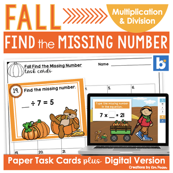 Preview of Fall Math Task Cards 3rd Grade Find the Missing Number Multiply and Divide 