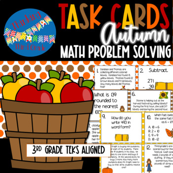 Preview of Fall Math Task Cards | Printable Problem Solving Math Centers Early Finishers