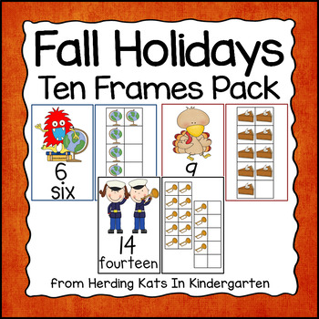 Preview of Fall Math Ten Frames for Halloween, Thanksgiving & Veterans Day