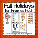 Fall Math Ten Frames for Halloween, Thanksgiving & Veterans Day