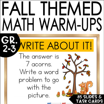 Preview of Fall Math Warm Ups, Early Finisher Slides and Task Cards and Number Talks