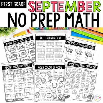 Preview of Fall Math Worksheets 1st Grade September No Prep Printables Morning Work 