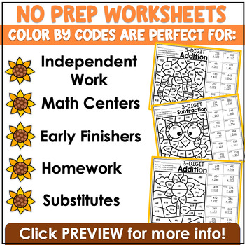 Fall Math Worksheets & Activities | Fall Three Digit addition and ...