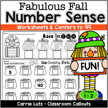 Preview of November Fall Math Worksheets | First Grade Place Value & Number Sense