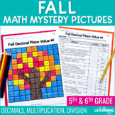 Fall Math Activities Mystery Picture Worksheets | Decimals