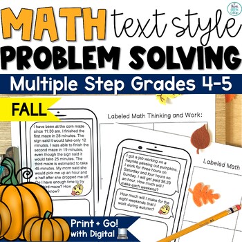 Preview of Fall Math Worksheets November Activity Multi Step Problem Solving 4th 5th Grade