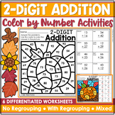 Fall Math Worksheets | Two Digit Addition Color by Number 