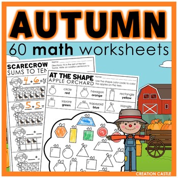 Preview of Fall Math Worksheets for Kindergarten & 1st Grade Fall Break Packet
