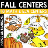 Fall Math and ELA Activities Centers Halloween Thanksgiving