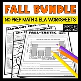 Fall Math and ELA Worksheets Bundle Add Subtract and Parts