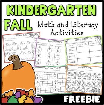 Preview of Fall Math and Literacy Activities Kindergarten Freebie