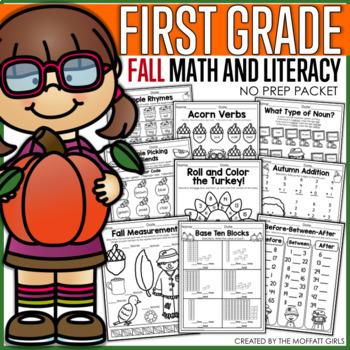 Preview of Fall Math and Literacy Packet NO PREP (1st Grade) Pumpkin | Thanksgiving