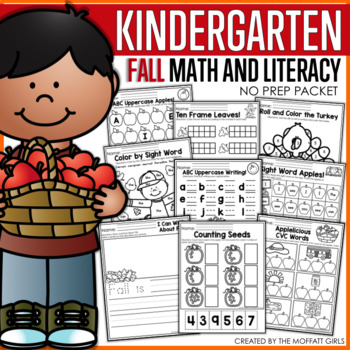 Preview of Fall Math and Literacy Packet NO PREP Kindergarten Activities Pumpkin Autumn