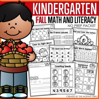 Preview of Fall Math + Literacy Packet NO PREP Kindergarten Activities Thanksgiving Pumpkin