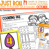 Fall and Halloween Math and Literacy Pocket Dice Centers f