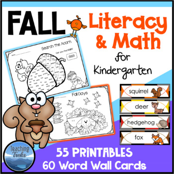 Preview of Fall Math and Literacy Worksheets for Kindergarten