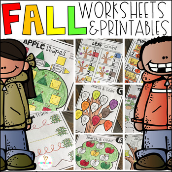 Preview of Fall Math and Literacy Worksheets Preschool