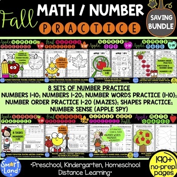 Preview of Fall Math and Number Practice | Numbers 1-20 | Saving Bundle