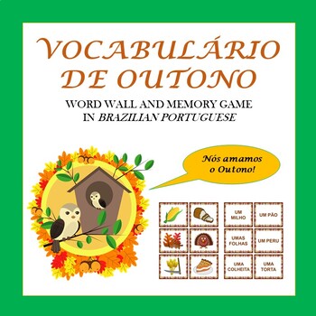 Preview of Fall Memory Game and Word Wall in Portuguese: Vocabulário de Outono