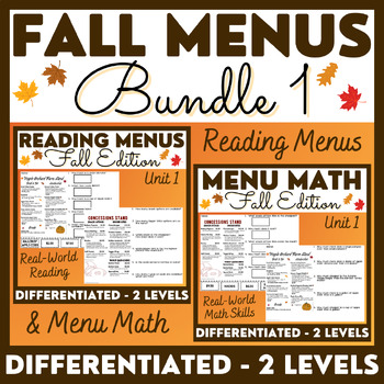 Preview of Fall Menus BUNDLE 1 - Reading Menus & Menu Math - Life Skills
