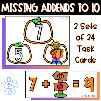 Preview of Fall Missing Addends Task Cards - Solve for the Missing Addend to 10 for Autumn