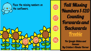 Preview of Fall Missing Numbers 1-120(Counting Forwards/Backwards)Google Slides/Seesaw FREE