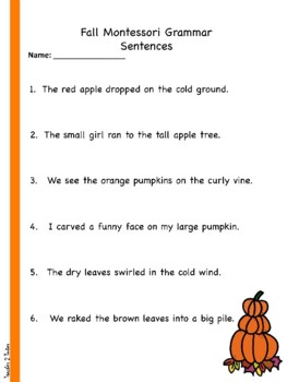 Preview of Fall Montessori Grammar Sentences