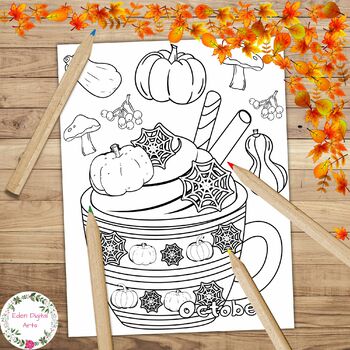 Fall Months Mugs Hot Cocoa Cups Leaves Apples 3 Coloring Pages Seasons ...