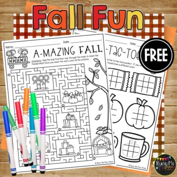 Preview of Fall Morning Work Activities Maze and Tic Tac Toe Fun Sheets FREEBIE