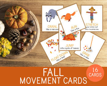 Preview of Fall Movement Cards, Autumn Brain Breaks, Gross Motor Skills Game, 16 Cards