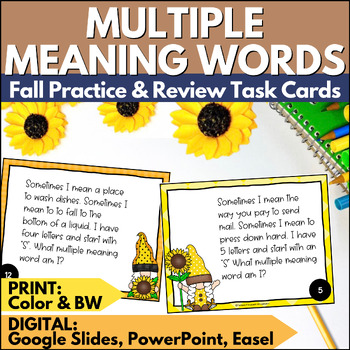 Preview of Fall Multiple Meaning Words Task Cards Activities for Autumn Vocabulary Practice