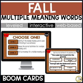 Preview of Fall Multiple Meaning Words - Vocabulary Skill Builder - Digital Boom Cards