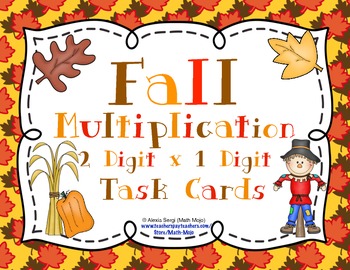 Preview of Fall Multiplication (2 Digit x 1 Digit) Task Cards