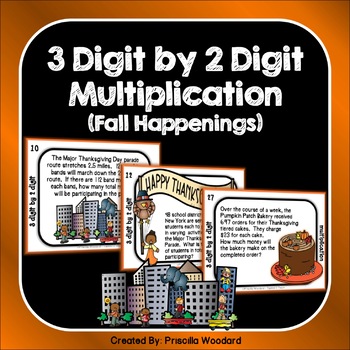 Preview of Fall Multiplication: 3 Digit by 2 Digit Multiplication Word Problems Task Cards