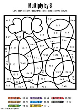 Fall Multiplication Color By Number Coloring Worksheets 2-12 Times Tables