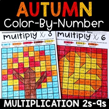 Preview of Fall Multiplication Color by Number Mystery Picture Math Fact Fluency Practice