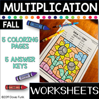 Preview of Fall Multiplication Coloring Worksheets Solve and Color