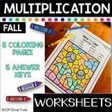 Fall Multiplication Coloring Worksheets Solve and Color