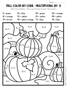 Fall Multiplication Practice Color By Code 1-12 by Mrs Thompson's Treasures