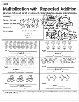 repeated addition worksheet teaching resources tpt