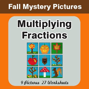 Fall: Multiplying Fractions - Color-By-Number Math Mystery Pictures