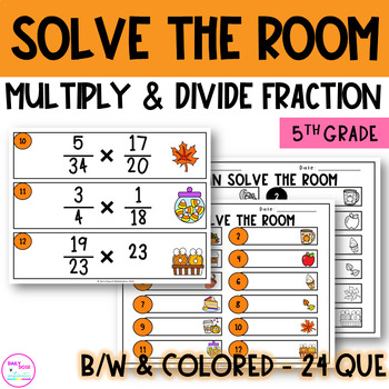 Preview of Fall Multiplying and Dividing Fractions Solve The Room Activity 5th Grade