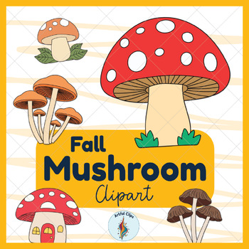 Preview of Fall Mushroom Clipart - Color & Black and White, Transparent Background