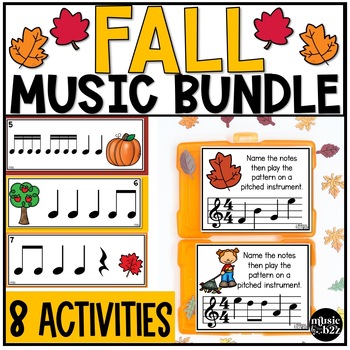 Preview of Fall Music Activities BUNDLE - Fall Music Worksheets - Rhythm - Treble Clef