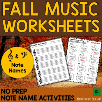 Preview of Fall Music Activities and Thanksgiving Music Worksheets: Note Names