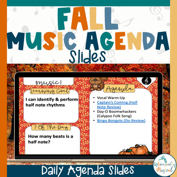 Preview of Fall Music Agenda Slides | Editable | Daily Agenda Google Slides