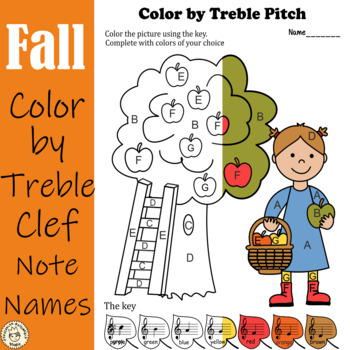 Preview of Fall Music Coloring Pages | Color by Treble Clef Note Names